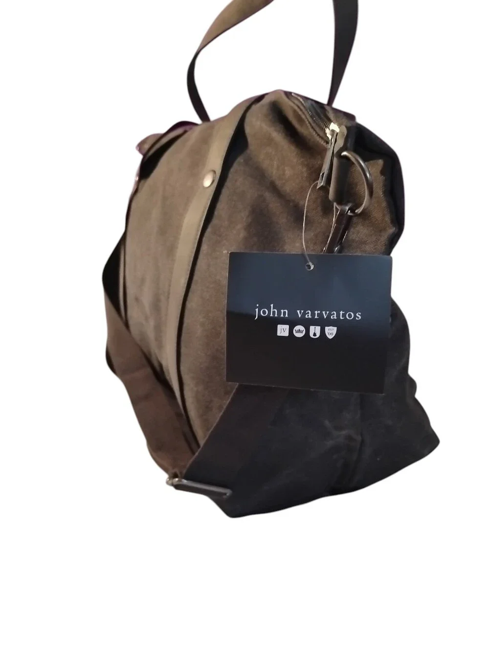 John Varvatson Weekender Duffle Bag. Black Canvas With Leather Straps.